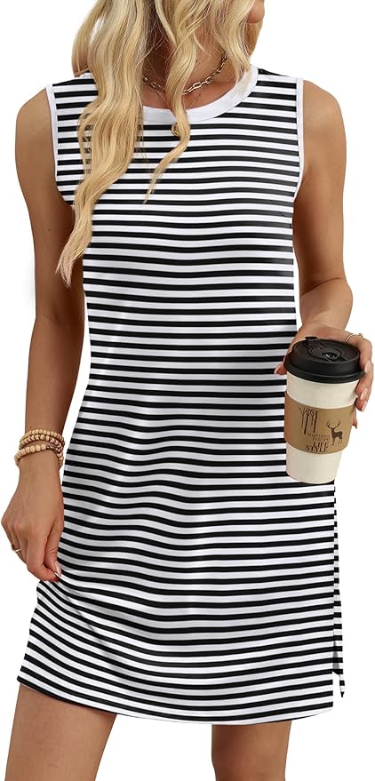 WIHOLL Casual Dresses for Women Crewneck Sleeveless Tank Dress Summer Spring Boho Vacation Clothes - Image 4