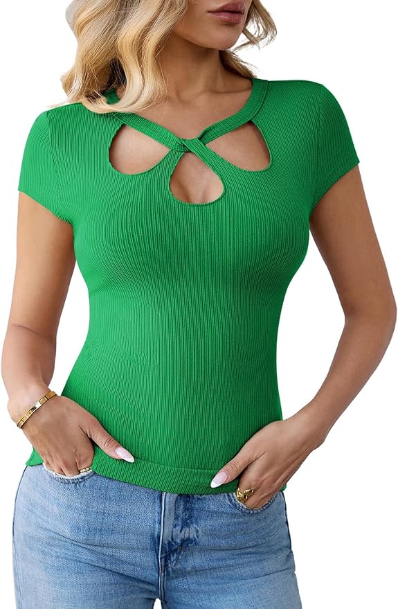 Pink Queen Sexy Tops for Women Cutout Keyhole Neck Cap Sleeve Shirts Casual Summer Clothes 2026 Fashion - Image 8