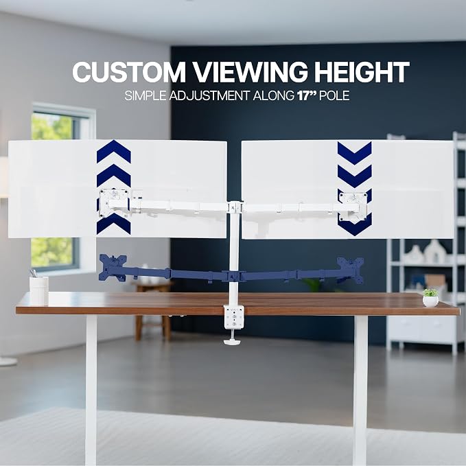 VIVO Dual Ultrawide Monitor Desk Mount, Heavy Duty Fully Adjustable Steel Stand, Holds 2 Computer Screens up to 38 inches and Max 22lbs Each, White, STAND-V038W - Image 5