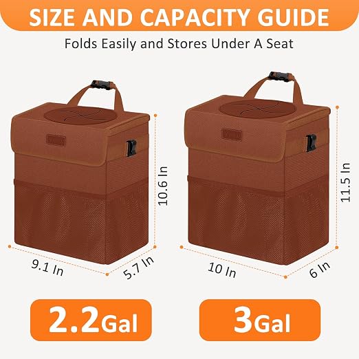 Vankor Car Trash Can, Brown, 2.2 Gallons Capacity, Waterproof, Polyester Material, Adjustable Strap, Hanging Design, Leakproof Lining, 100% PEVA Thickness - Image 7