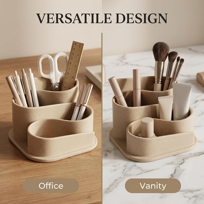 OAKOA Aesthetic Desk Organizer - Modern Desk Accessories - Boho Pen Holder | Beige Aesthetic Desk Accessories - Modern Cute Desk Organizer - Neutral Boho Desk Accessories - Desk Essentials for Women - Image 5