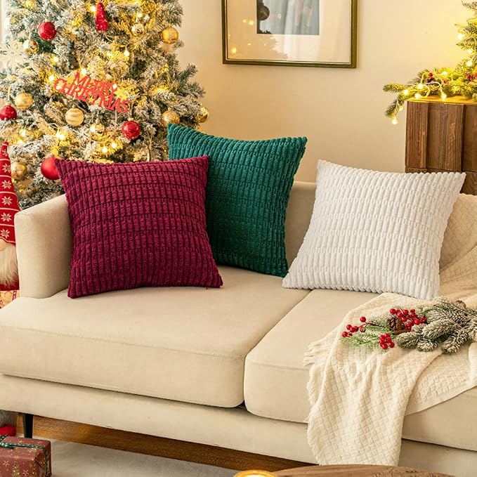 MIULEE Pack of 2 Corduroy Decorative Throw Pillow Covers 20x20 Inch Soft Boho Striped Pillow Covers Modern Farmhouse Home Decor for Sofa Living Room Couch Bed Pure White - Image 8