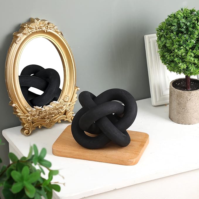 Yalikop 3 Link Wood Knot Decor Rustic Home Décor Accents Hand Carved Coffee Table Decoration, Boho Chain Link Decoration, Modern Shelf, Rustic Objects for Home Living Room Bedroom(Black) - Image 6