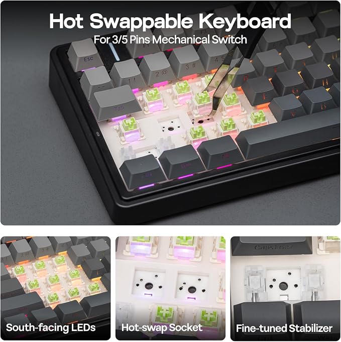 EPOMAKER x Aula F75 Gasket Mechanical Keyboard, 75% Wireless Hot Swappable Gaming Keyboard with Five-Layer Padding&Knob, BT/2.4GHz/USB-C, RGB (Black Gradient, LEOBOG Reaper Switch) - Image 5