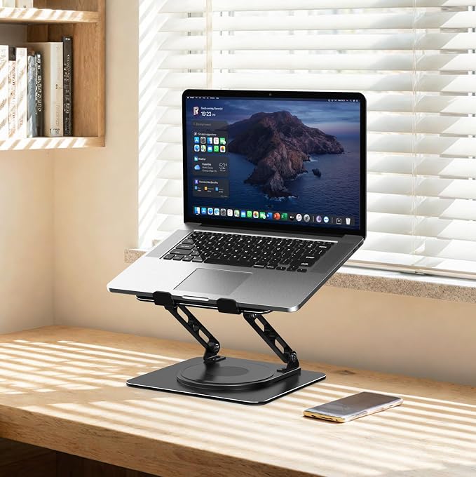 Adjustable Laptop Stand for Desk with 360 Rotating Base | Metal Foldable Laptop Riser Holder, Portable Desktop Book Stands, Ventilated Cooling Notebook Stand for 10-15.6” Laptops - Image 8