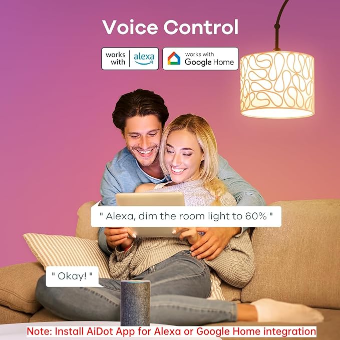 Linkind Smart Light Bulbs with Remote Control, Smart Bulb That Work with Alexa & Google Home, LED Light Bulbs Color Changing 64 Preset Scenes, A19 E26 2.4Ghz WiFi Light Bulbs Dimmable 60W 800lm 6 Pack - Image 5