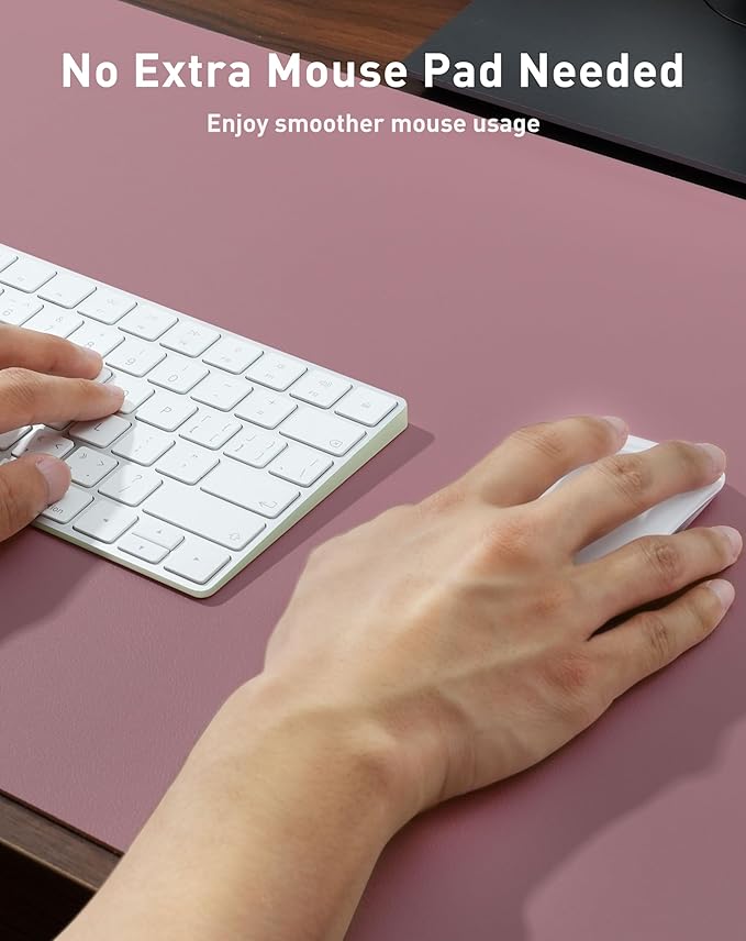 Aothia Faux Leather Desk Mat - Large Mouse Pad, Non-Slip PU Leather Blotter, Waterproof Writing Surface for Office and Home (Dark Pink, 40" x 24") - Image 4