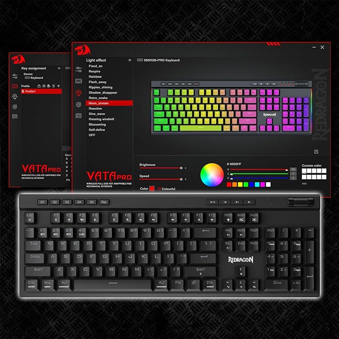 Redragon K580 PRO Wireless RGB Gaming Keyboard, Macro G Keys & Media Wheel | 0 Delay Tri-Mode, 5 On-Board Combo Keys, Ready for MMO & MOBA Play, 0-Delay Tri-Mode for Multiple Devices, Swap-Ready Socket - Image 6