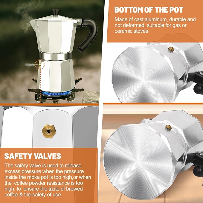 6 Cup Aluminum Espresso Stovetop Moka Pot Express Coffee Maker Percolator Italian Classic Mocha Coffee Machine for Italian and Cuban Cafe Brewing for Home & Camping 300ml 10oz - Image 6