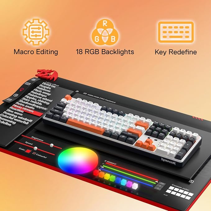 Redragon K689 PRO Wireless 108-Key Gasket RGB Gaming Keyboard, 4 Hotkeys | Extra Shortcut Keys, 0-Delay Tri-Mode, Cushioned Noise Dampening for Creamy Thocky Sound, Unfaded PBT Keycaps, PRO Software - Image 8