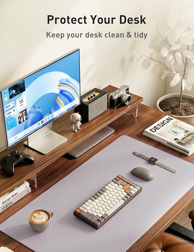 Aothia Faux Leather Desk Mat - Non-Slip PU Leather Desk Blotter, Waterproof Writing Surface, Large Desk Pad for Office & Home (Smoky Lavender, 55" x 17") - Image 8