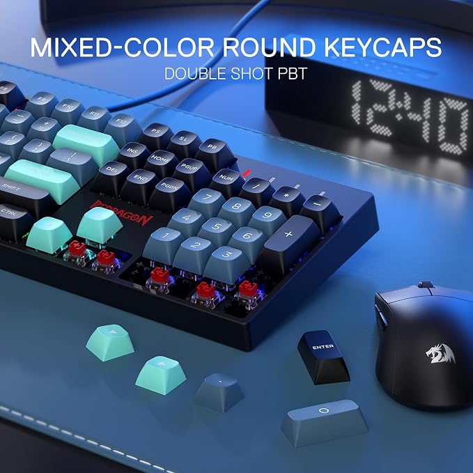 Redragon K582 SE Wired RGB Mechanical Gaming Keyboard, 104-Key, PBT Keycaps | 16.8M Color Immersive eSports Lighting Vibe, Quiet Keystrokes w/ Sound-Absorbing Foam, N-Key Rollover, Customize Software - Image 3