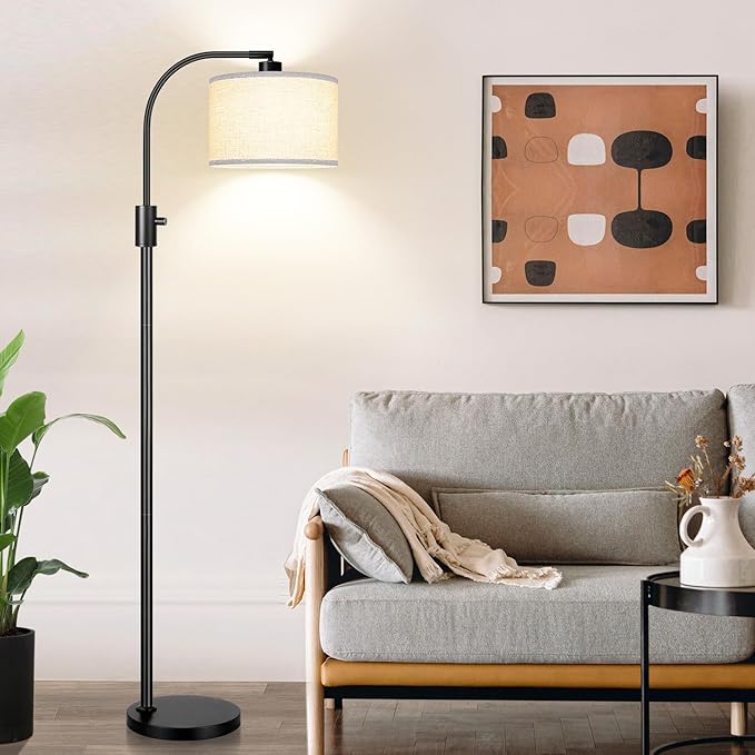 Nintiue Upgraded Modern Arc Dimmable Tall Standing Floor Lamp with Linen Shade, 1200 Lumens LED Bulb Included, for Living & Reading Room, Bedroom, Office & Nursery, Matte Black - Image 5
