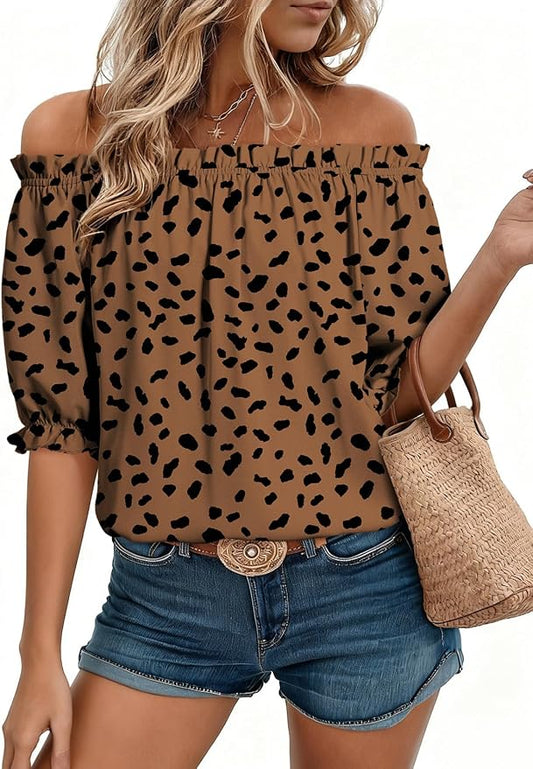 EVALESS Womens Tops Off The Shoulder Blouses for Women Dressy Casual Cute Puff Sleeve T Shirts Fashion 2026 by EVALESS