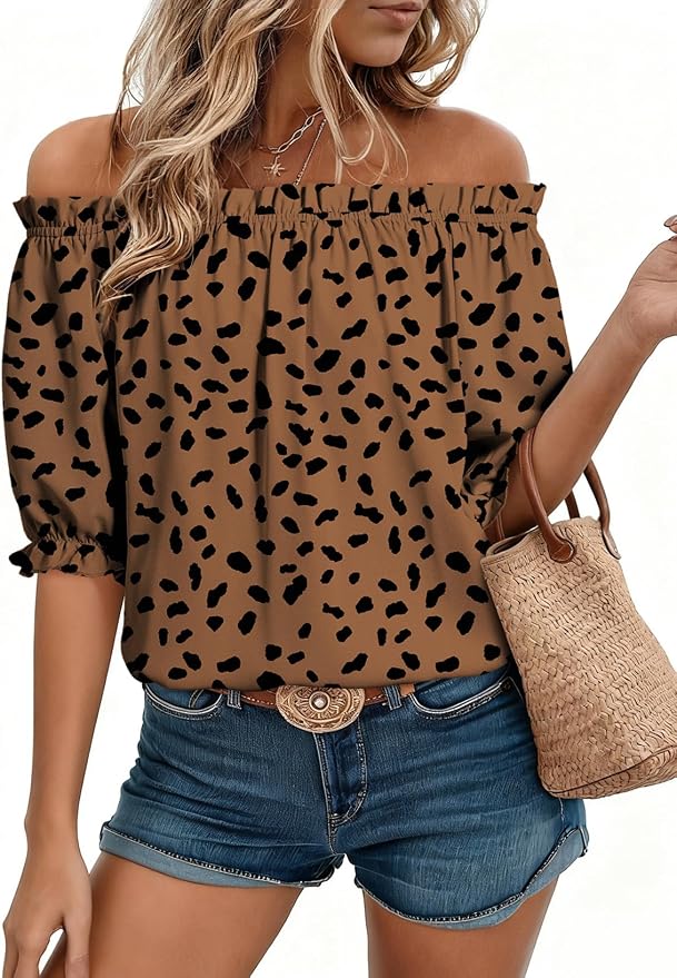 EVALESS Womens Tops Off The Shoulder Blouses for Women Dressy Casual Cute Puff Sleeve T Shirts Fashion 2026 by EVALESS