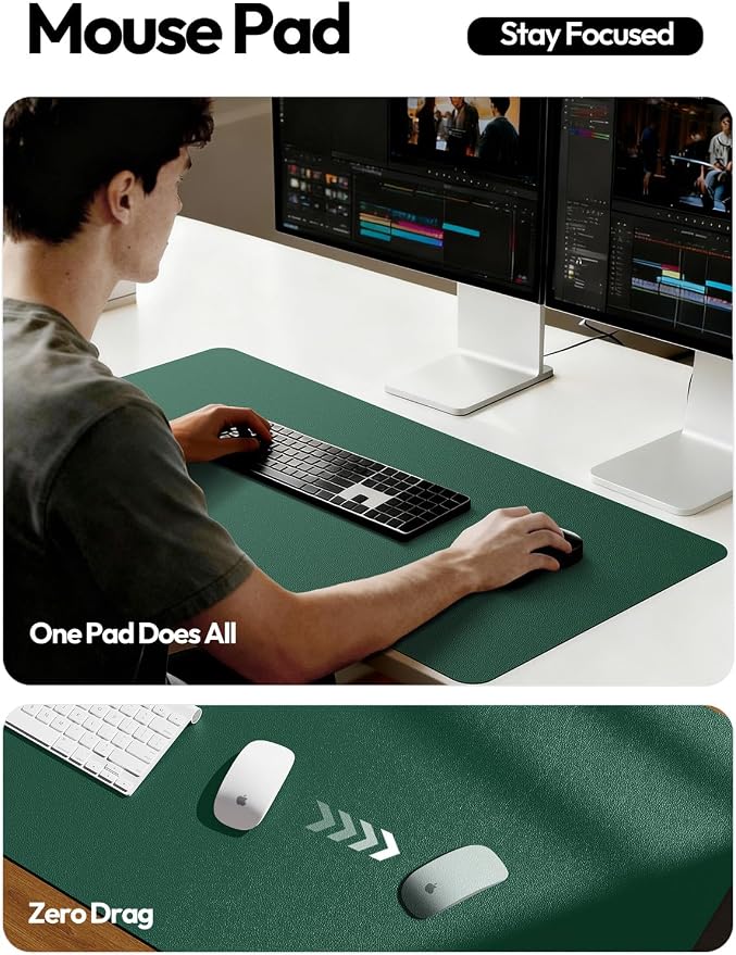 YSAGi Leather Desk Pad Protector, Office Desk Mat, Large Mouse Pad, Non-Slip PU Leather Desk Blotter, Laptop Desk Pad, Waterproof Desk Writing Pad for Office and Home (Seafoam Green, 35.4" x 17") - Image 4