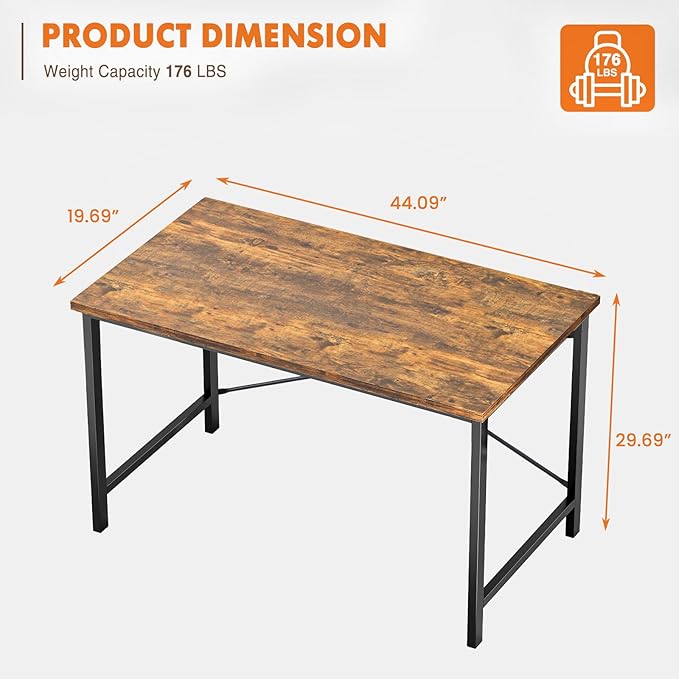 Sweetcrispy 44-Inch Small Computer Desk for Bedroom, Brown | Gaming Writing Work and Study Desk for Home Office, Sturdy Metal Frame and Compact Modern Design with X-Shaped - Image 3