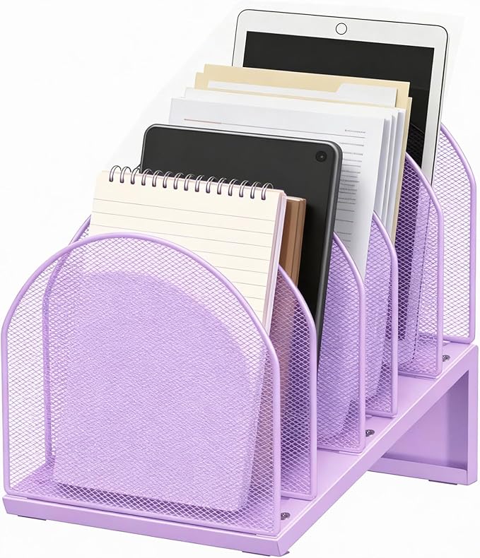gianotter Desktop File Organizer with 5 Compartments | Desk Organizer Paper Organizer for Desk Workspace Organizers for Office Supplies (Purple, Inclined Style) by gianotter