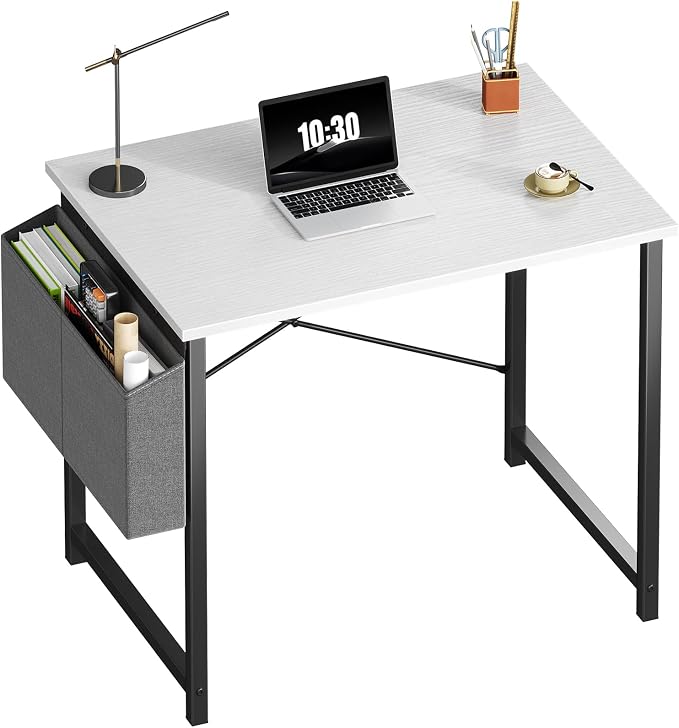 OLIXIS Small Computer Desk, 31 Inch Gaming Desks for Home Office | Writing Study Craft Work Table, Computer Workstation for Bedroom Small Spaces with Storage Bag, White by OLIXIS