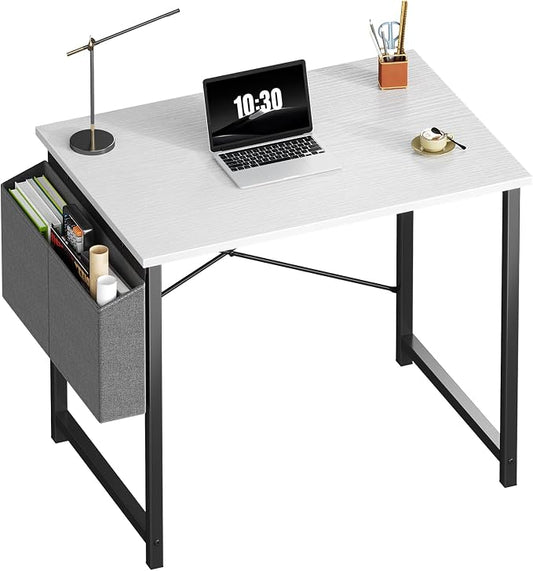 OLIXIS Small Computer Desk, 31 Inch Gaming Desks for Home Office | Writing Study Craft Work Table, Computer Workstation for Bedroom Small Spaces with Storage Bag, White by OLIXIS
