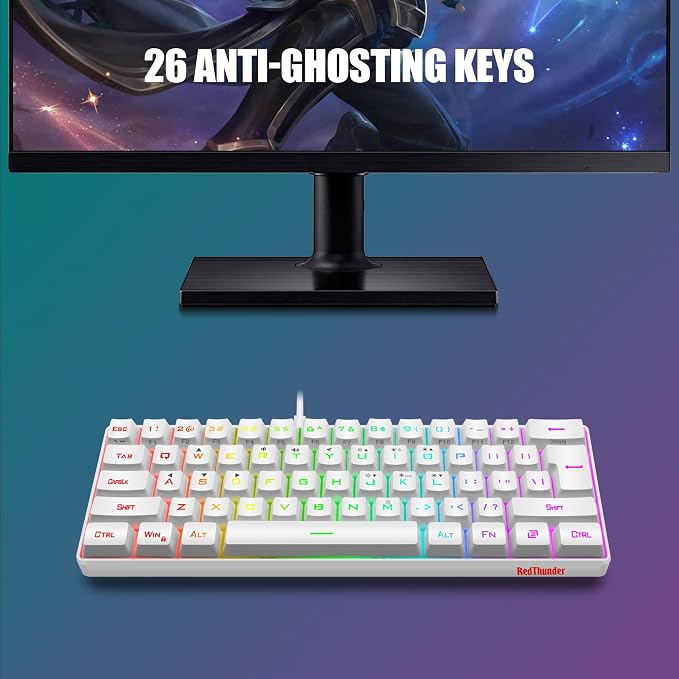 RedThunder 60% Mini Gaming Keyboard and Mouse Combo, Lightweight, Ultra-Compact 61 Keys RGB Backlit,7200 DPI Honeycomb Optical Mouse, Wired Gaming Set for PC MAC PS5 Xbox Gamer(White) - Image 4