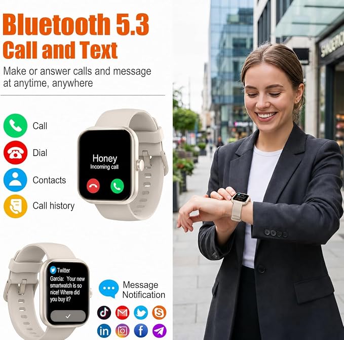 Smart Watch for Men Women (Answer/Make Call), 1.83" HD Touchscreen Fitness Tracker, 110+ Sport Modes, Fitness Watch with Heart Rate/Sleep Monitor/Step, Waterproof Smartwatch for Android,Silver Beige - Image 2