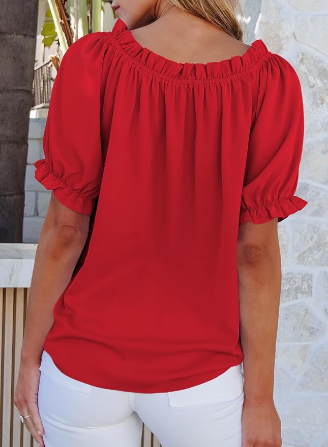EVALESS Womens Tops Off The Shoulder Blouses for Women Dressy Casual Cute Puff Sleeve T Shirts Fashion 2026 - Image 5
