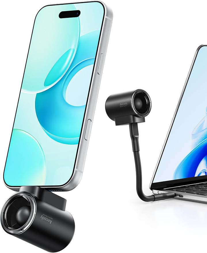 Aecooly Powerful USB C Phone Fan with Flexible Rod, 17000 RPM High Speed, Compatible with iPhone, iPad, Tablet, 4 Speed Mini Portable Phone Fan Attachment for Summer, Travel, Gifts for Women-Black by Aecooly