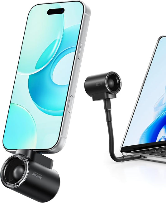 Aecooly Powerful USB C Phone Fan with Flexible Rod, 17000 RPM High Speed, Compatible with iPhone, iPad, Tablet, 4 Speed Mini Portable Phone Fan Attachment for Summer, Travel, Gifts for Women-Black by Aecooly