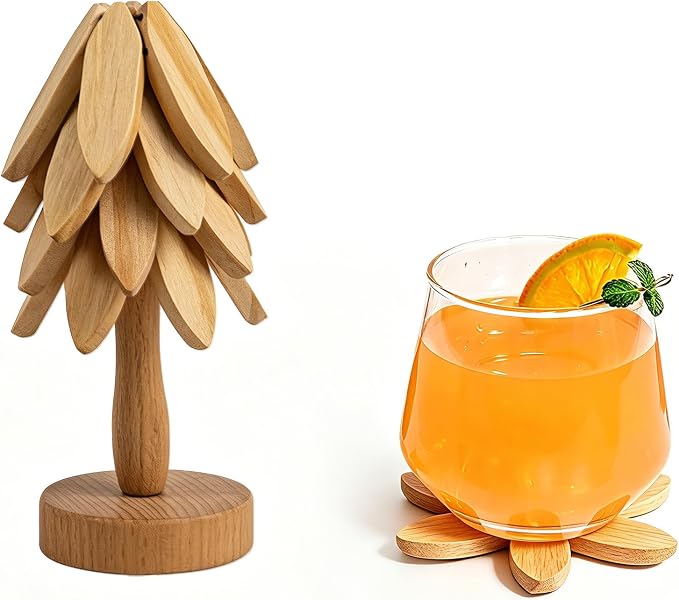 Yuoyar Wooden Tree-Shaped Coasters Set for Coffee Table, Kitchen by YUOYAR