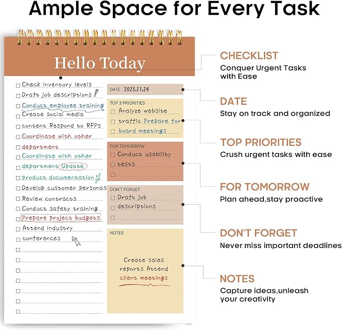 Taja To Do List Notepad, Undated Daily Planner for Work and Goal Setting | Brown, 52 Sheets, 9.8" x 6.5" , for Office, Home and school, Daily Task Planning, Notes and Everyday Organization - Image 2
