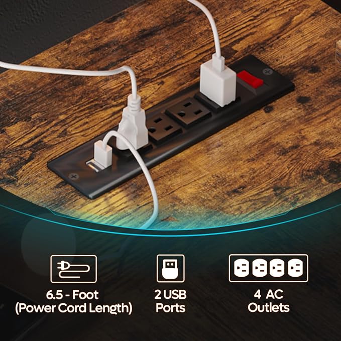 Bestier 42-Inch L-Shaped Gaming Desk with Charging & LED, Rustic Brown | Charging 2AC+USB+Type-C, RGB LED 7 Colors/20 Modes, Reversible Storage Shelves, 3D Carbon Fiber, Headphone Hook, Small Space - Image 5