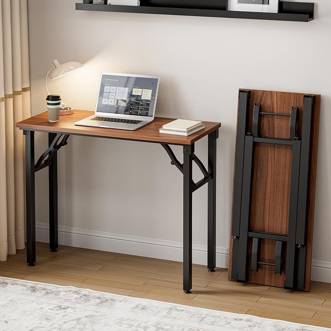 Frylr Small Folding Computer Desk – Portable 35.8 Inch Foldable Laptop Table, No-Assembly, Collapsible and Compact for Easy Storage, Lightweight for Small Spaces, Craft and Study Use, Dark Walnut - Image 8