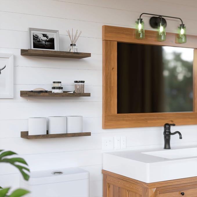 RICHER HOUSE 8 Set Floating Wall Mounted Shelves, Nursery Hanging Book Shelves with Lip for Storage, Display Picture Ledge Shelf for Bedroom Bathroom Kitchen Living Room Wall Decor, Rustic Brown | Display Picture Ledge Shelf, Anti-drop lip Shelf for Ro... - Image 2