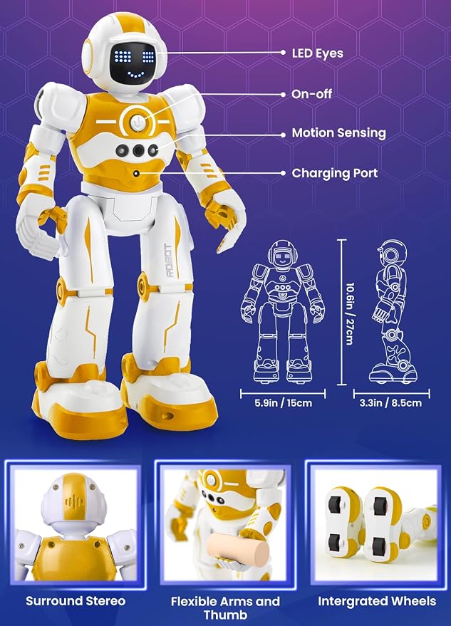 Robot Toys for Kids,Programmable Remote Control Smart Walking Dancing Robot Toy with Gesture & Sensing for Age 4 5 6 7 8 9 10 Year Old Boys Girls for Birthday Present,Yellow - Image 2
