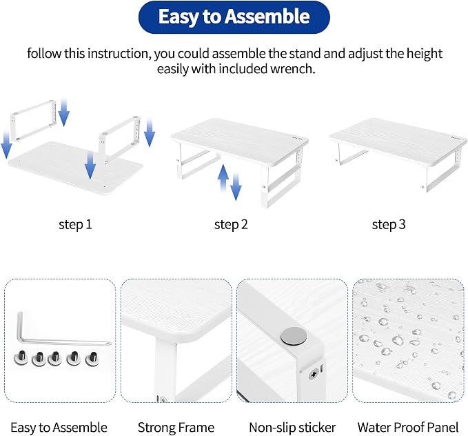 BESIGN MS01 Monitor Stand Riser, Height Adjustable Laptop Stand, Computer Monitor Stand for Monitor, Computer,Laptop,Printer (White) - Image 5