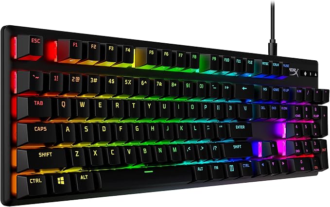 HyperX Alloy Origins PBT - Mechanical Gaming Keyboard, Keycaps, RGB Lighting, Compact, Aluminum Body, Adjustable Feet, Customizable with NGENUITY, Onboard Memory Clicky Switch, Black - Image 8