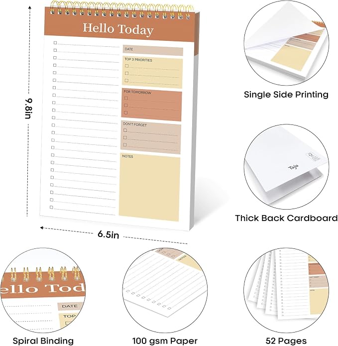 Taja To Do List Notepad, Undated Daily Planner for Work and Goal Setting | Brown, 52 Sheets, 9.8" x 6.5" , for Office, Home and school, Daily Task Planning, Notes and Everyday Organization - Image 6