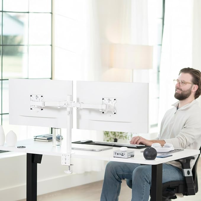 VIVO Dual Monitor Desk Mount for 13 to 30 inch Screens, STAND-V002W | White, Articulating, Adjustable Monitor Arm, Grommet or C-Clamp Mounting, Computer Stand for 2 Monitors, Holds 22 lbs Each - Image 2