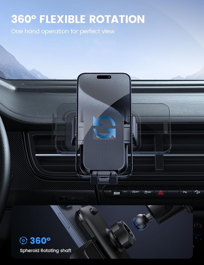 Lamicall 2026 Wider Clamp & Metal Hook Car Phone Holder Vent [Thick Cases Friendly] Phone Holders for Your Car Camera Mounts Automobile Hands Free Cradle Air Vent for iPhone 17 16 15 Pro Max Dark Grey - Image 5