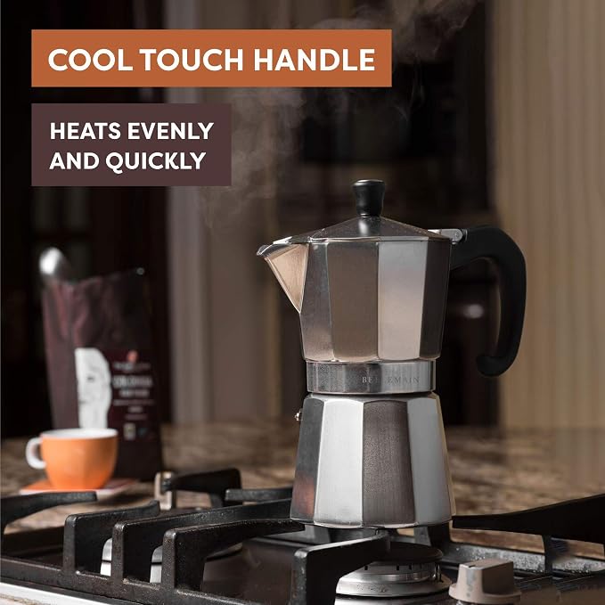 Bellemain Stovetop Espresso Maker, Italian Moka Pot, 3-Cup Silver | Classic aluminum design brews rich espresso at home or camping, with an easy-to-use and easy-to-clean design. - Image 5