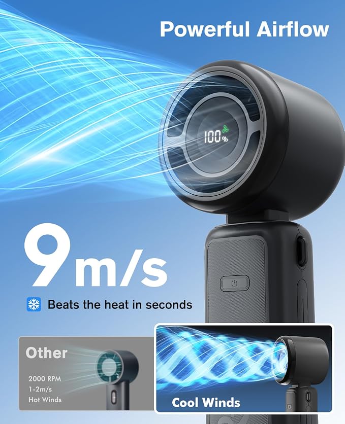 WHATOOK High Speed Portable Fan Rechargeable Personal Handheld Fan | 4000mAh 12 Hours 9m/s Strong Wind Cooling, Rechargeable Battery Small Hand Held Fans for Cruise Travel Theme Parks - Image 4