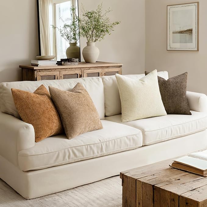 MIULEE Pack of 4 Brown Couch Throw Pillow Covers 16x16 Inch Soft Decorative Chenille Pillows Farmhouse Accent Cushions for Boho Fall Home Decor Sofa Bedroom Living Room - Image 5