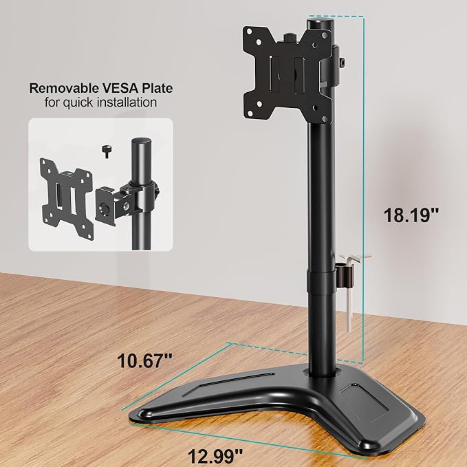MOUNT PRO Single Monitor Stands Fits 13-32 inch/17.6 lbs Screen, Free-Standing Computer Monitor Mount for Desk, Display Standing with Adjustable Height/Tilt/Swivel/Rotation, VESA 75x75 100x100 - Image 7