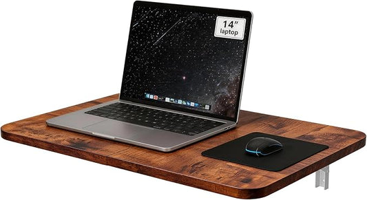 Neoaider Wall Mounted Folding Desk 23.6” x 15.7”, Brown | Drop Down Table with Metal Collapsible Brackets, Folding Wall Table for Small Spaces, Home, Office, Kitchen, Laundry Room by Neoaider