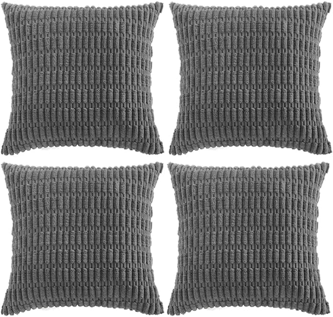 Fancy Homi 4 Packs Decorative Throw Pillow Covers for Living Room Couch Bed, Modern Farmhouse Boho Home Décor Accent Cushion Case, 18" x 18", Dark Gray by Fancy+Homi