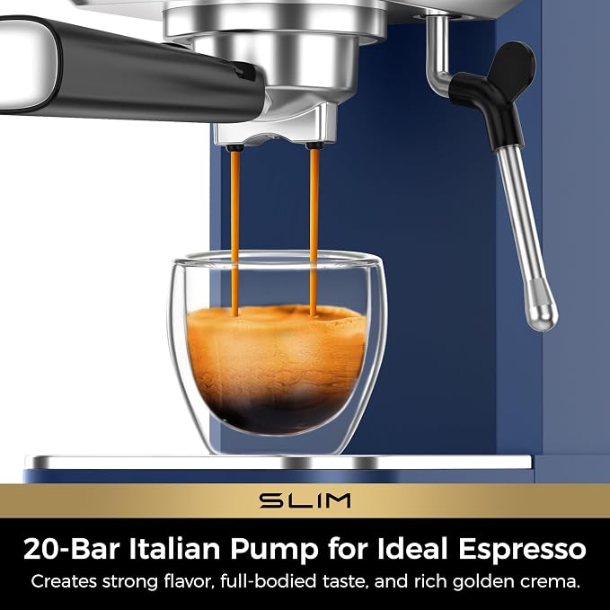 CHULUX Slim Espresso Machine with Milk Frother for Home Latte, Dark Blue | Precise Pressure Gauge, Food-Grade Materials, 20 Bar Italian Pump, Professional Temperature Control System, Stainless Steel - Image 2