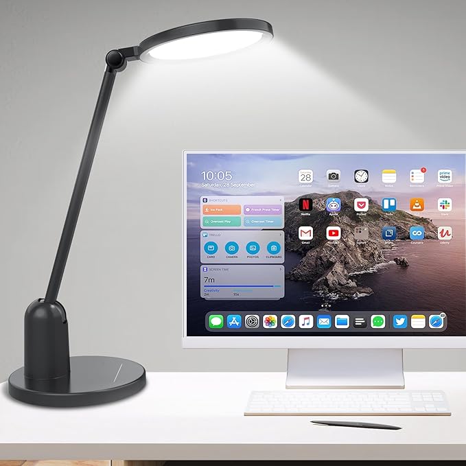 Desk Lamps for Home Office with Stable Base, 1000LM Ultra Bright Eye-Caring LED Desk Light, 3000K-6000K Dimmable Table Lamp with Stepless Dimming & Timing Function for Work, Reading, Bedroom, Bedside by IndoorLight