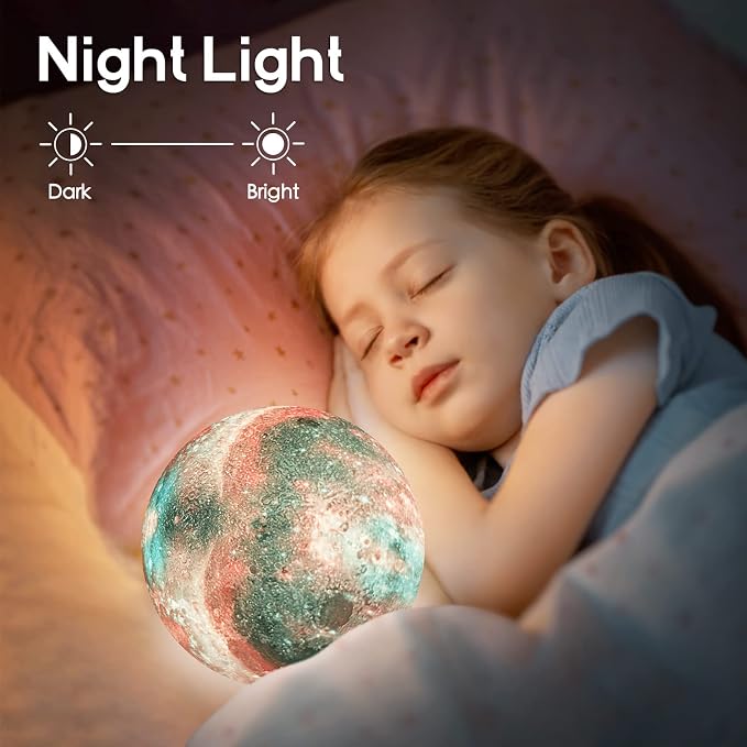BRIGHTWORLD 7.1inch Galaxy Lamp 16 Colors Moon Lamp 3D Printing, Remote & Touch Control USB Rechargeable, Birthday Gifts for Women Room Decor Aesthetic（Black Hand Base） - Image 7