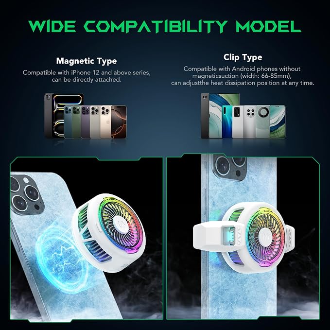 Black Shark FunCooler 5 Magnetic Cell Phone Cooler for Gaming, Portable Mobile Phone Cooling Fan with RGB Light, Cellphone Radiator for iPhone Magnetic Series/Android/Tablet/iPad (White) - Image 3
